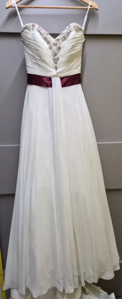 white wedding dress with burgundy sash Burgundy and white wedding dresses